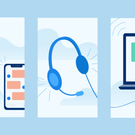 Graphical representation of two smartphones, headphone and laptop kept in three sides of this picture.