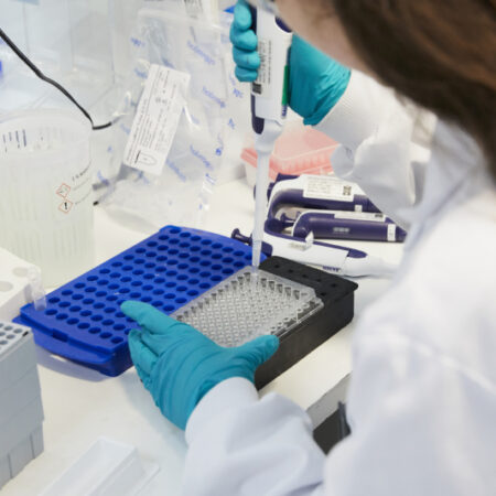 A lady testing in the lab